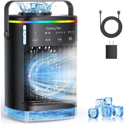 Portable Air Conditioners, Small Air Conditioner Portable, Personal Air Conditioner for Bedroom, Mini Evaporative Air Cooler 4 Speeds Misting Fan with 2-8H Timer for Room Office Desk, Black