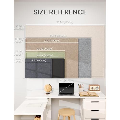 Fluxynara Large Bulletin Board, 70.8 x 47.2 Cork Board Alternative with 48 Safe Removable Adhesive Tabs, Foldable Felt Pin Board for Home Office, Classroom, Bedroom,Entryway for Walls—Oatmeal