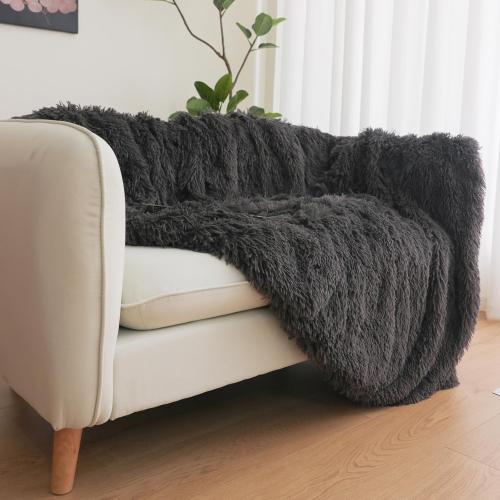 Dark Grey Fluffy Throw Blanket –  Soft & Cozy Plush Blanket, Fuzzy Shaggy Couch Bed Cover for Living Room, Bedroom Decor – Gift for Women, Men, Him & Her