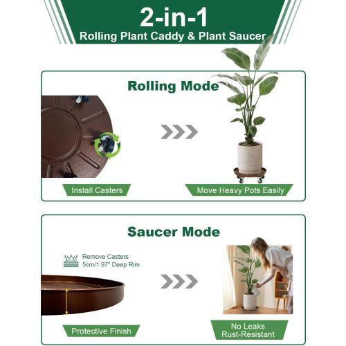 Plant Saucer 14 Rolling Plant Caddy Rolling Plant Stand with Wheels – Heavy Duty Metal, Locking, Sturdy, Rust-Resistant Finish, and Easy to Move, 390 lb Capacity