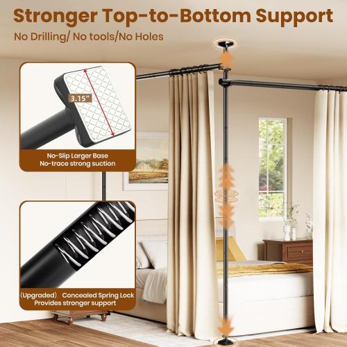 Bonpally Room Divider Curtain Rod, No Drilling Tension Rod for Room Separation, 4-10ft(H) 28-114inch(W) Adjustable Heavy Duty Floor to Ceiling Wall Divider Room Partition Privacy Separator, Black