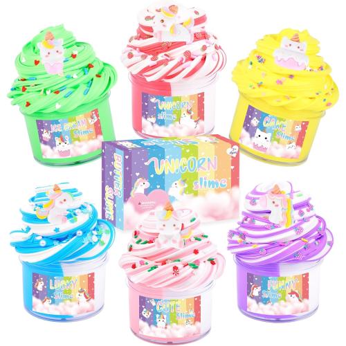6 Pack Butter Slime Kit, with Unicorn Slime Add Ins, Soft Non-Sticky, Butter Slime Party Favor for Girls & Boys, Classroom Rewards, Stress Relief Toy, Birthday Gifts for Kids
