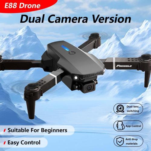 E88 Drone With Dual Camera, Mobile App Control, Indoor Flying Toy RC Plane With Video Function - Ideal Gift For Beginners, Christmas Halloween Thanksgiving Birthday Gift (Black Dual Batteries)