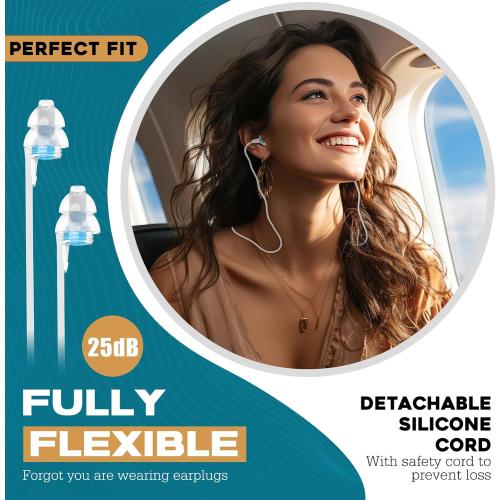 Airplane Ear Plugs Pressure Relief Earplugs 2 Pairs, Prevent Ear-Pain & Reduce Noise 25dB - Flight Essentials, Reusable Soft Plane Earbuds for Adult/Kids 12 , Travel Ear Protection Air Plugs