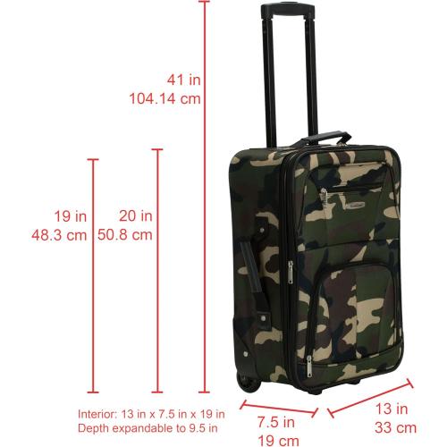 Rockland Fashion Softside Upright Luggage Set,Expandable, Wheel, Telescopic Handle, Camouflage, 2-Piece (14/19)
