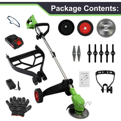 ALSO GO 21V Electric Lithium-Ion Grass Trimmer Lawn Mower with Stand Wheels and 1.5Ah Battery, Lightweight Weed Wacker Cordless Weed Eater Battery Powered for Yard and Garden, Green