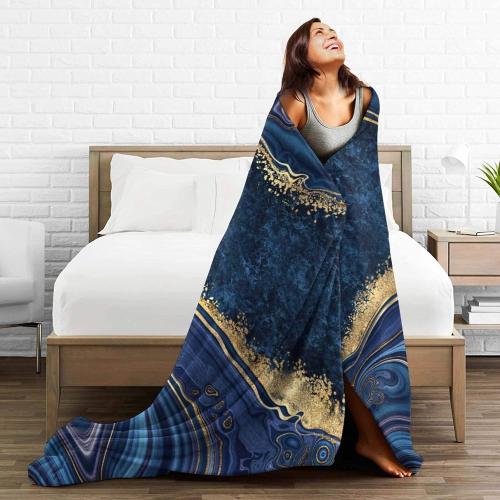 Perinsto Blue Painted Marble Throw Blanket Ultra Soft Warm All Season Marbling Painting Decorative Fleece Blankets for Bed Chair Car Sofa Couch Bedroom