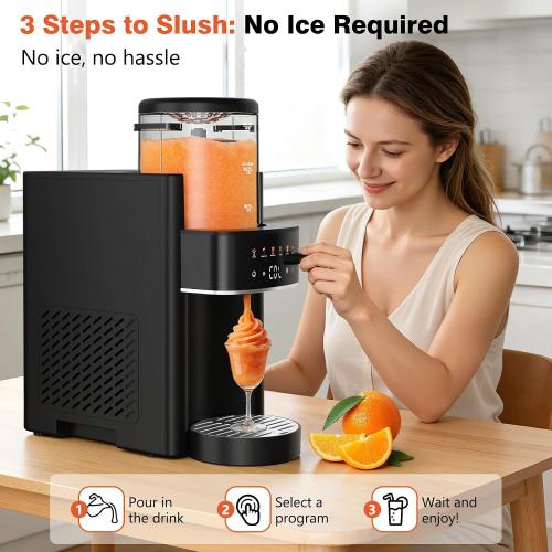 Slushie Machine, Frozen Drink and Ice Cream Machine for Home, Black | Slushy Margarita Frozen Drink Soft Serve Ice Cream Machine, 6 Preset, No Ice Needed, Fast Freeze, Temp Control, Easy to Clean