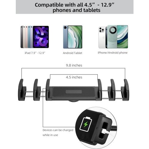 iPad Stand, Adjustable Tablet Floor Stand Metal Tablet Holder with Flexible Gooseneck, Compatible with iPad, Kindle, and Cell Phones (4.7''-13''), Ideal for Hands-Free Use