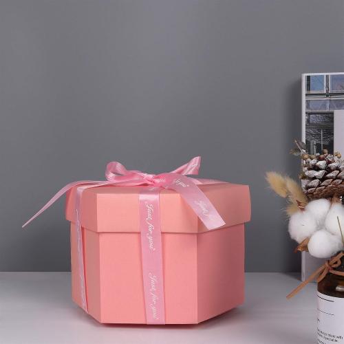 RECUTMS Explosion Gift Box, Handmade Exploding Photo Album Mothers Day Gifts,Gift Box with 6 Faces for Boyfriend, Girlfriend, Wedding, Birthday Party, Memory Box(Pink-6 Sides)