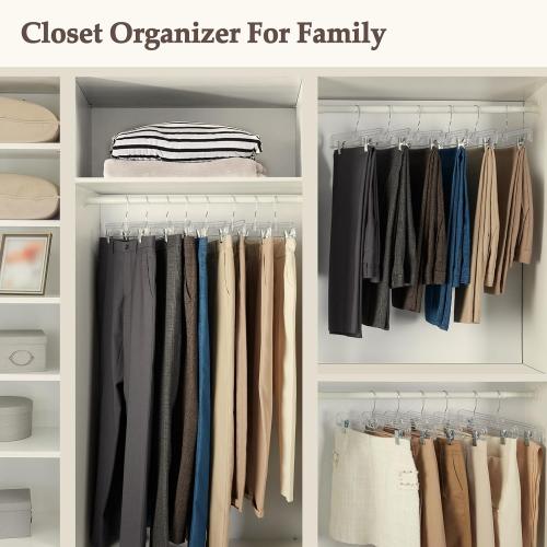 HOUSE DAY Clear Pants Hangers with Clips 25 Pack, Non-Slip Skirt Hangers for Women, Upgraded Heavy Duty Plastic Clip Hanger for Pants, Trousers, Jeans, 14 Short Hanger, 360-Rotating Swivel Hook