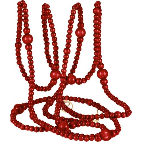 12 Feet Christmas Wooden Beads Garland Round Craft Farmhouse Vintage Wood Bead Garlands for Xmas Decoration Supplies(Dark Red)
