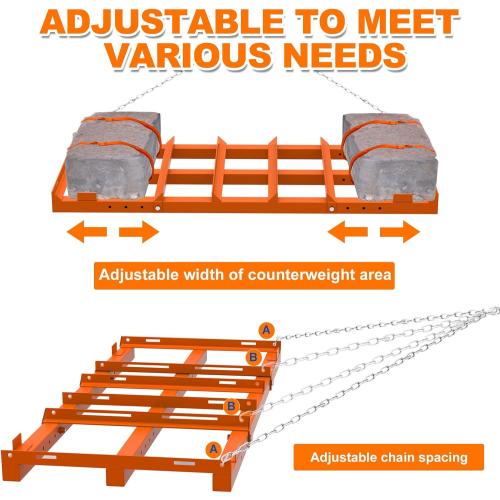 4 Ft Drag Harrow, Heavy Duty Driveway Grader, Tow Behind Lawn Rake with 5 Ft Chain, 4 Safety Belts, 2 Adjustable Bars, Driveway Drag for Gravel, Sand, Lawn, Soil, Hay, ATV, UTV, Mower, Tractor, Orange