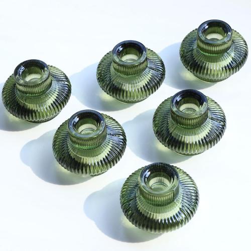 VOHO Green Candle Holder Decor for Dining Table Centerpiece, Ribbed Taper Candle Holders Versatile for Candle Sticks and Tea Lights Candles, Holiday Candlestick Holders Gifts for Friends(Set of 4)