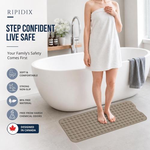 COLOR BLACK Bathtub Mat Non-Slip, 39 x 15.5 Extra Long Shower Mat with Suction Cups, Anti Mold BPA Free & Machine Washable Textured Bath Mat for Tub, Ideal for Kids, Seniors & Pregnant Women