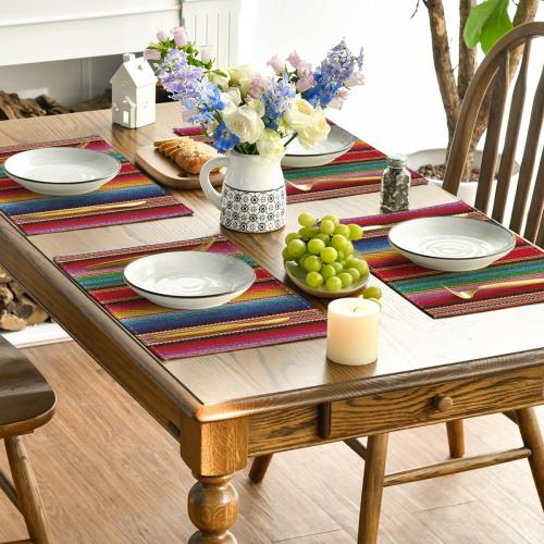 Artoid Mode Colorful Stripes Dia De Los Muertos Fiesta Mexico Placemats Set of 4, 12x18 Inch Spring Table Mats for Party Kitchen Dining Decoration