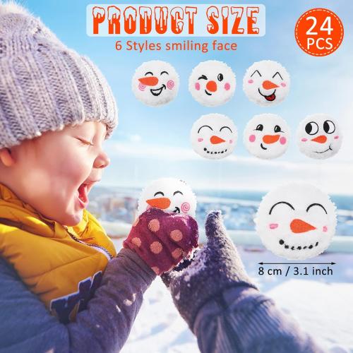 Yunsailing 24 Pcs Soft Snowball Fight Set Indoor 3 Inch Plush Snowballs with Faces Fun Snowmen Balls Winter Fake Snowball Fight for Adults Winter Outdoor Game Party Decorations(Cute)