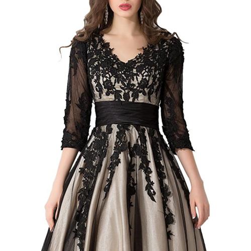 Size L YIRENWANSHA Women's Party Dress Manual D Empire Waist Tea Length Work Gown Yw38