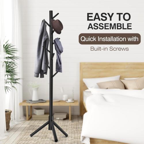 Coat Rack, Freestanding Coat Rack with 8 Hooks and 3 Adjustable Size Tree Coat