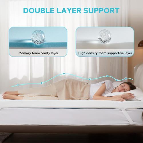 4 Inch Memory Foam Matress Topper Full, Mattress Pad for Back Pain Relief, Bed Topper with Removable Cover, Dual Layer Gel Mattress Topper,