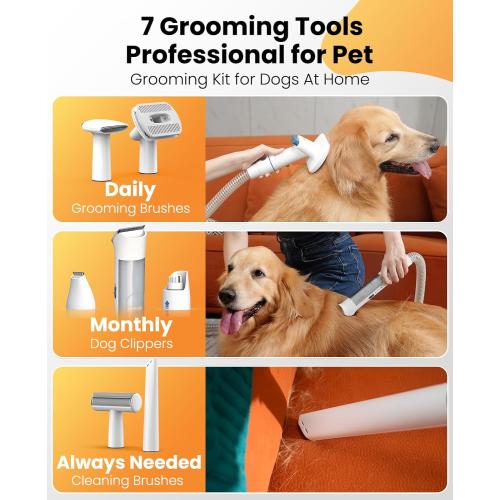 BLACK oneisall Dog Grooming Vacuum, 13000Pa Powerful 3L Dust Cup Pet Grooming Vacuum with Dog Clippers & Shedding Brush 7 Dog Grooming Kit, 3L Dust Cup, Super Quiet, 3 Suction Levels, BM3