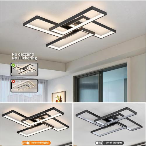 Modern LED Ceiling Lights for Bedroom 26 Dimmable Square Ceiling Lights for Living Room with Remote Control Black Bedroom Light Fixture for Kitchen,Bathroom,Balcony