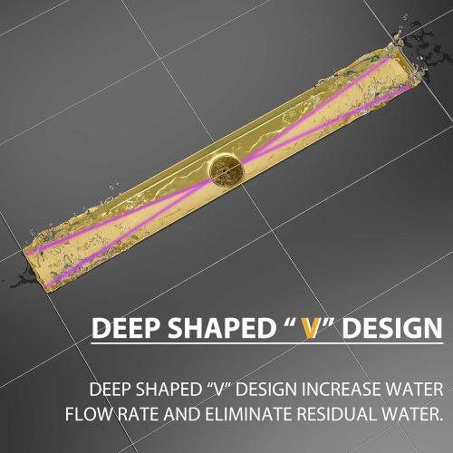 SaniteModar Linear Shower Drain, Gold Shower Drain 28 inch with Removable Grate,Brushed 304 Stainless Steel Linear Drain with Hair Strainer & Leveling Feet