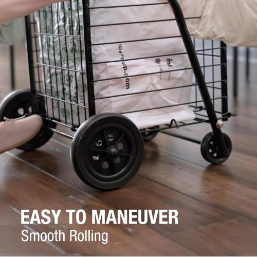 DMI Utility Cart with Wheels to be used for Shopping, Grocery, Laundry and Stair Climber Cart, Weighs 7.5 Pounds but holds up to 90 Pounds, Compact and Foldable, Black