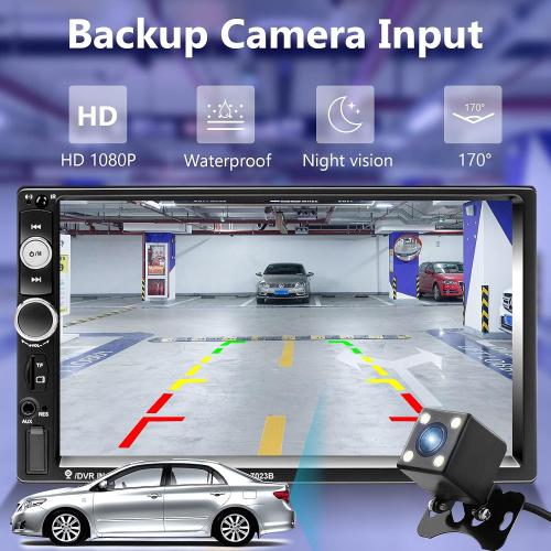 Podofo Double Din Car Stereo Radio 7 Inch Touch Screen Bluetooth Handsfree Mirror Link USB SD FM Audio Receiver with Backup Camera Wireless Steering Wheel Control