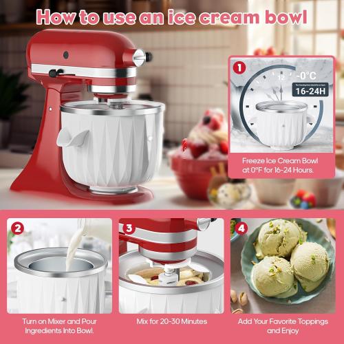 Ice Cream Maker Attachment for KitchenAid Stand Mixer, Compatible with KitchenAid 4.5 QT and Larger Stand Mixers, Attachment for Kitchenaid Mixers