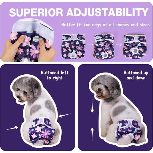 Pet Soft Washable Female Diapers (3 Pack) Female Dog Diapers, Comfort Reusable Doggy Diapers for Girl Dog in Period Heat (Bloom, M)