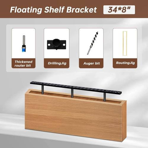 34 in Floating Shelf Bracket 34x8 Hidden Floating Shelf Bracket, 4 Pcs Thickened Solid Steel Wall Mount Brackets 3-Year Service