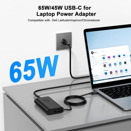 65W 45Watt USB C Charger for Dell Laptop Charger Replacement Dell Latitude 5520 5420 5320 5430 7420 7390 7320 7400 Dell XPS 13 15 Chromebook 3100 Computer Fast Charging Type C Power Supply Cord