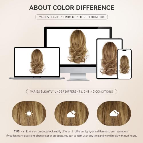 14 Inch Ponytail Extension - Wavy Pony Tails Hair Extensions, Claw Clip Ponytail Extension, Synthetic Hair Extensions Ponytail, Clip on Ponytails for Women (Light Brown With Beige Highlights)