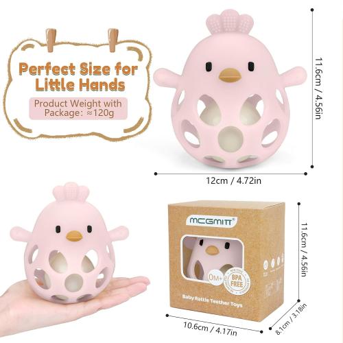 MCGMITT Teethers for Babies 3-6 Months, Easy Grasp Silicone Baby Rattles 0-6 Months, BPA-Free Non Toxic Montessori Infant Toys for Teething Relief, Soft Interactive Infant Car Seat Toys Bath Toys