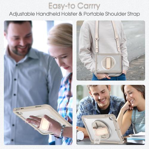 BRAECNstock case for iPad (A16) 11th/10th Generation 11/10.9 inch 2025/2022,Rugged Shockproof Protective Cover with 360° Rotating Hand Strap/Stand,Screen Protector,Pencil Holder,Khaki