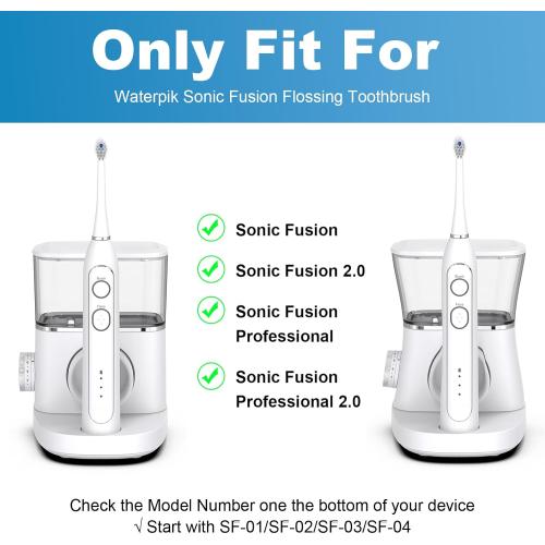 Replacement Brush Heads for WaterPik Sonic-Fusion 2.0 Flossing Toothbrush (SF-03/SF-04) and Sonic-Fusion Flossing Toothbrush (SF-01/SF-02),6 Count White with Covers