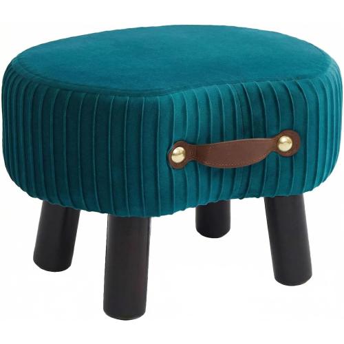 Foot Stools Small, Ottomon with Handle, Velvet Footrest Ottoman