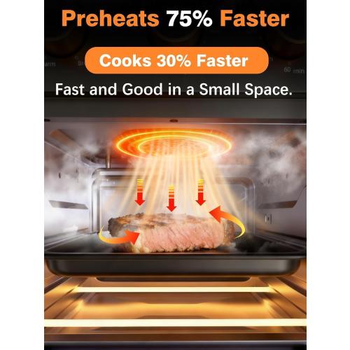 OUNIN Air Fryer Toaster Oven with Steam Infusion, 12 QT Compact Countertop Oven, 6-in-1 Stainless Steel Combo Bakes, Broils, Grills & Warms, Fast Preheat, 60-Minute Timer – Small Kitchen Friendly