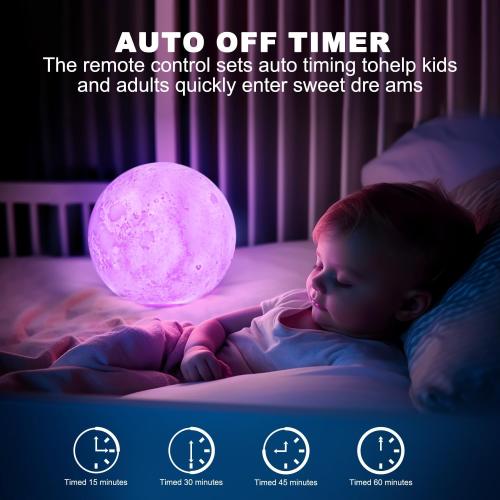 Moon Lamp, Sliding Control Moon Night Light, Kids Night Light, 16 Colors Moon Light with Unique Stand, Remote&Sliding Control, Timing, USB Rechargeable, Gift for Kid Friend Lover, 6 in