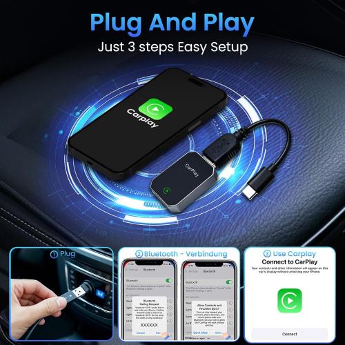 Redlake Wireless CarPlay Adapter for iPhone 2025 Upgrade Seamless Connection for Convert Wired to Wireless Car Play Adapter Mini Apple Carplay for iOS 10 ,USB/Type C