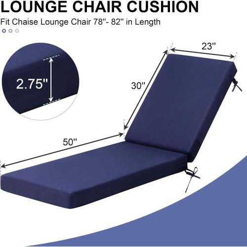 Crestlive Products Outdoor Chaise Lounge Cushions Set of 2, Water Resistant Fade Resistant Patio Furniture Lounge Chair Cushion,80 L x 23 W, Navy