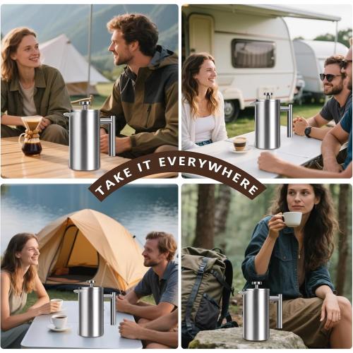 French Press 34 oz, Full Stainless Steel French Press Coffee Maker 4 Cups