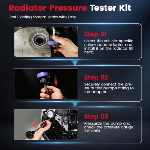 WNZ 15PC Coolant Pressure Tester Kit, Radiator Cooling System Pressure Tester Kit, Radiator Pressure Tester Kit