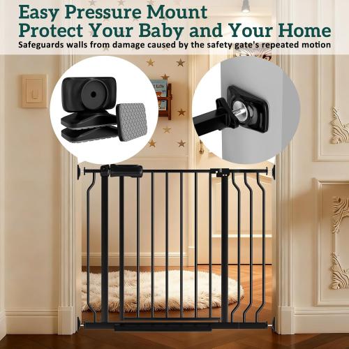 Extra Wide Baby Gates for Doorways 62.20-71.65 Extra Wide Baby Gate Dog gate Pressure Mounted No Drilling with Walk-Through, Auto-Close & Dual-Direction Swing for Large Wide Opening Black