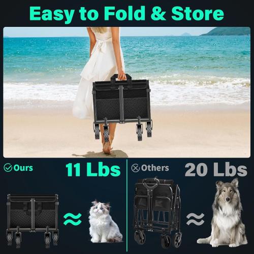 Collapsible Wagon Cart with Wheels Foldable: 360LBS Heavy Duty Folding Utility Wagon - Portable All Terrain Grocery Wagon Cart for Groceries Shopping Outdoor Camping Fishing Sports