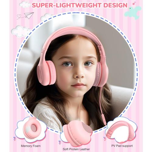 Upgrade USB Type C Kids Headphones, Wired Headphones for Kids with Microphone for Boys Girls, Adjustable 85dB/94dB Volume Limited (Pink)