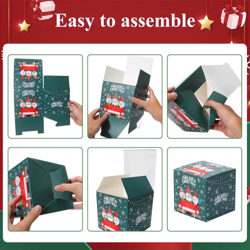 COTOPHER 20 Pcs Christmas Gift Boxes, 5 x 5 x 5 Xmas Candy Boxes for Gift Giving, Paper Treat Ornament Gift Box Decorative Christmas Goodie Box for School Home Holiday Party Favors Supplies