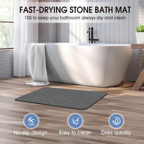 White Stone Bath Mat Diatomaceous Earth Shower Mat Non-Slip Super Absorbent Diatomite Stone Bath Mats for Bathroom Floor Quick Drying Natural Easy to Clean