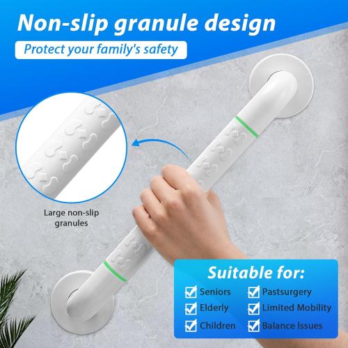 2 Pack 16 Inch White Shower Grab Bar,Bath Grab Rails with Anti-Slip Grip and Safety Luminous Circles,Stainless Steel Bath Handle Bathroom Grab Bar for Seniors, Elderly, Handicap